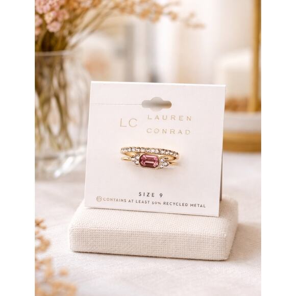 LC Lauren Conrad Jewelry - LC Lauren Conrad Gold CZ Ring Stack Size 9 NWT